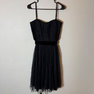 Banana Republic Black Silk Lined Tulle Dress Cocktail Party Velvet Trim Size‎ 10